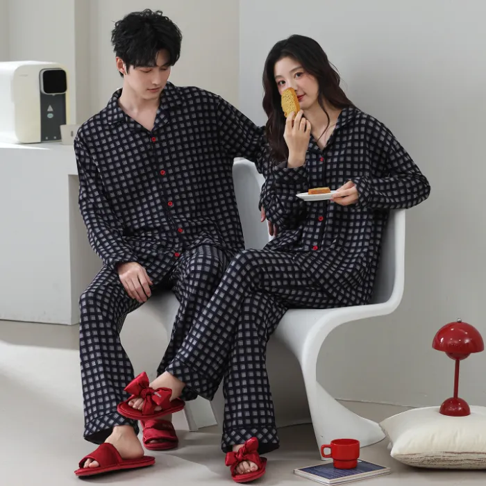 더블벨벳 커플 파자마 여성 가을겨울 긴팔 카디건 귀여운 카툰 외출복 홈웨어 세트 · 도매 · OEM · 전 세계 배송 - Detail 6