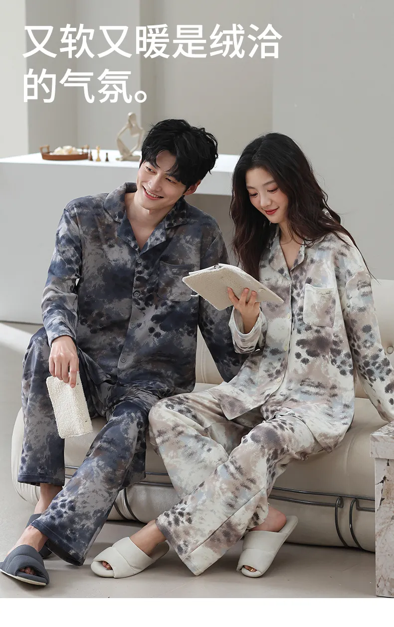 더블벨벳 커플 파자마 여성 가을겨울 긴팔 카디건 귀여운 카툰 외출복 홈웨어 세트 · 도매 · OEM · 전 세계 배송 - Detail 9