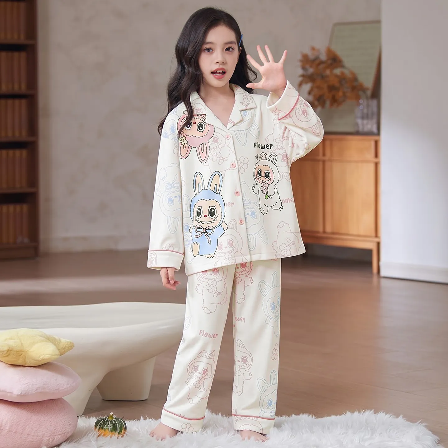 New Winter Kids Pajama Set for Girls, Dralon Fleece Long Sleeve Loungewear for Older Children · Wholesale · OEM · Worldwide Shipping - View 4