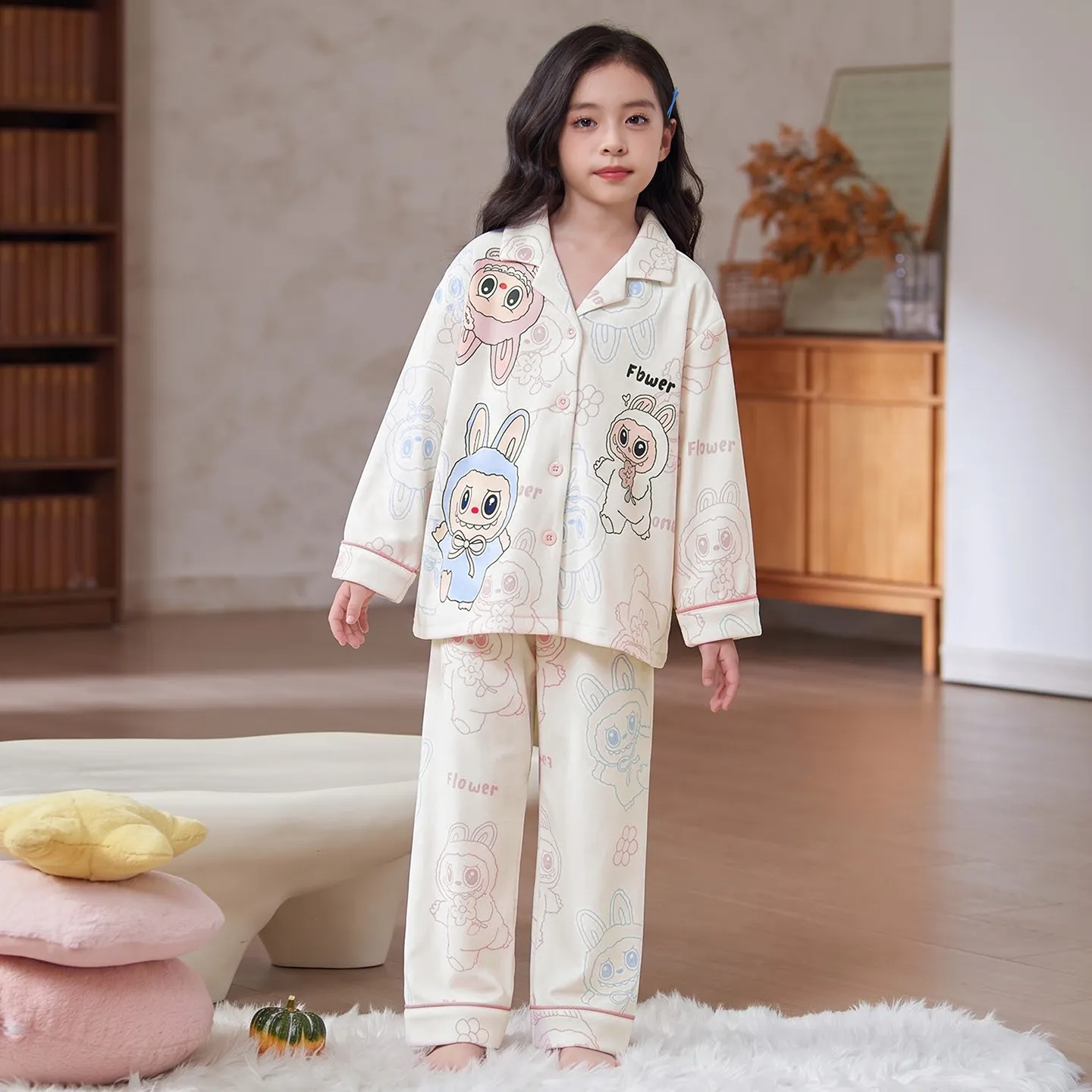 New Winter Kids Pajama Set for Girls, Dralon Fleece Long Sleeve Loungewear for Older Children · Wholesale · OEM · Worldwide Shipping - View 3