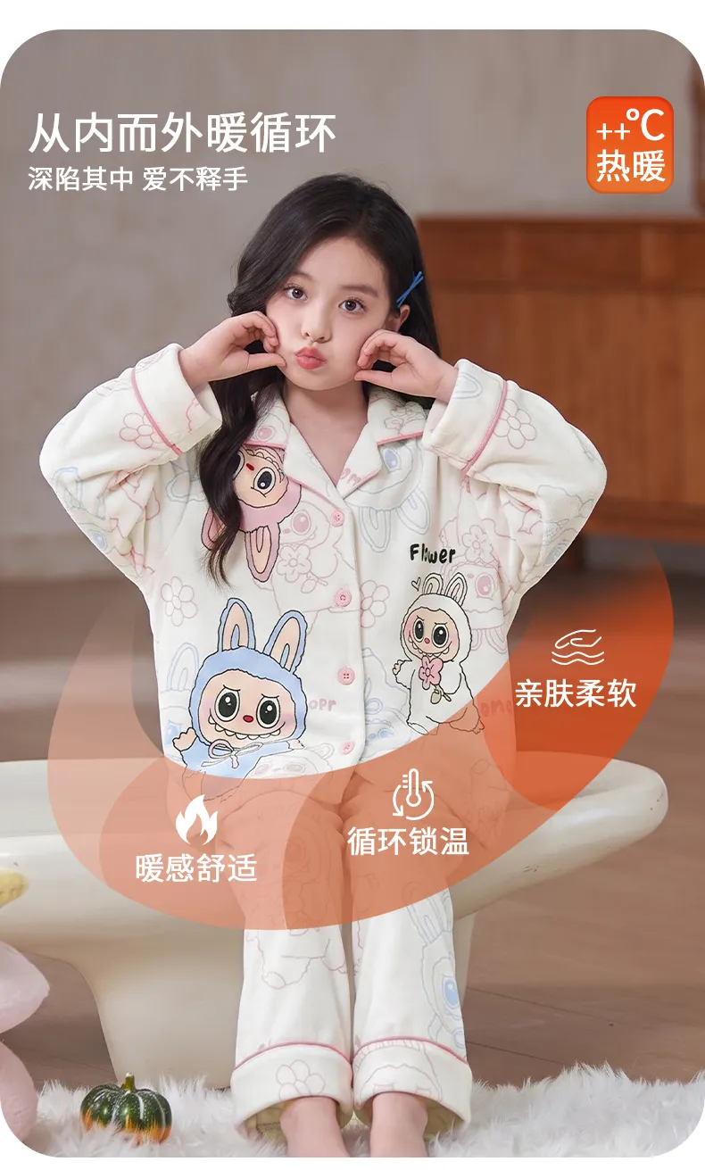 New Winter Kids Pajama Set for Girls, Dralon Fleece Long Sleeve Loungewear for Older Children · Wholesale · OEM · Worldwide Shipping - Detail 4