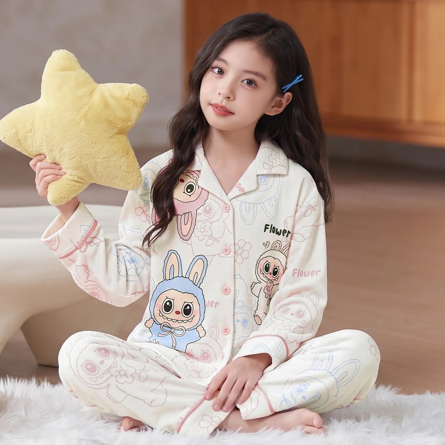 Setelan Piyama Anak Musim Dingin Terbaru untuk Anak Perempuan, Fleece Dralon Lengan Panjang, Pakaian Rumah untuk Anak Usia Besar · Grosir · OEM · Pengiriman Global