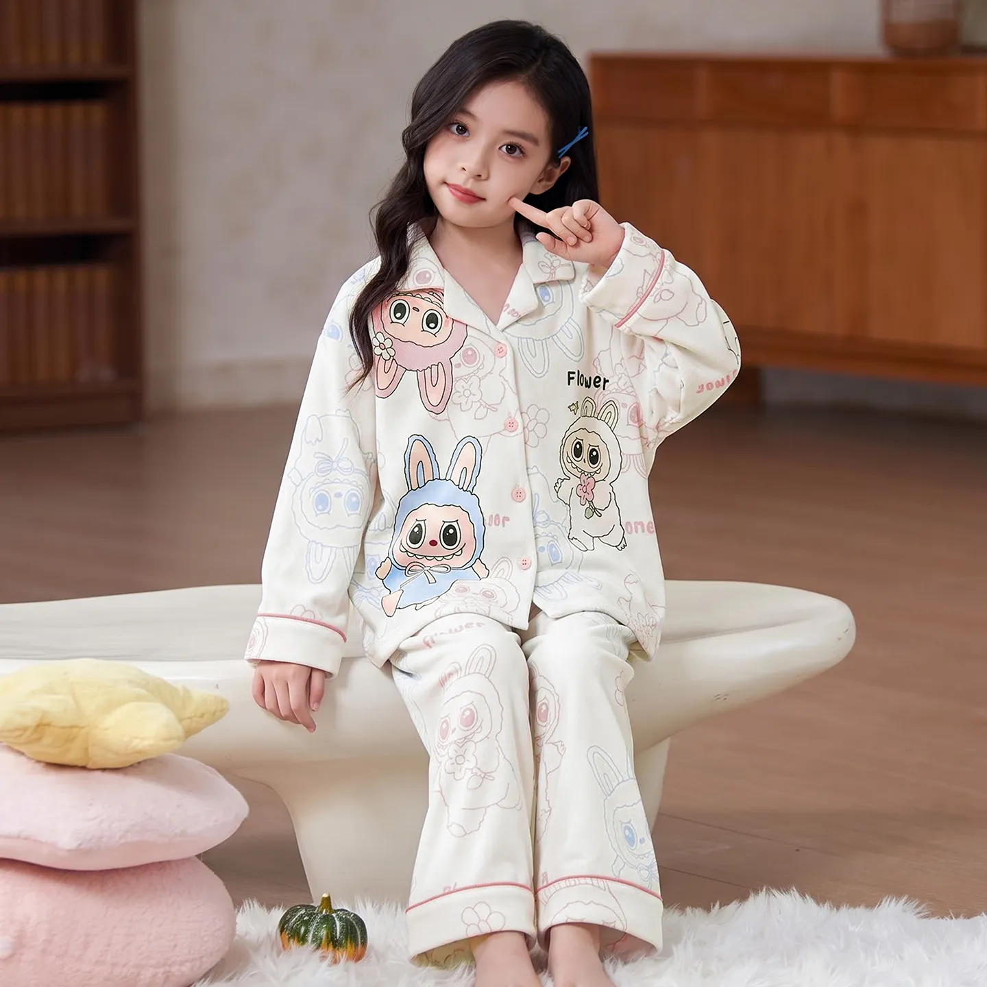 New Winter Kids Pajama Set for Girls, Dralon Fleece Long Sleeve Loungewear for Older Children · Wholesale · OEM · Worldwide Shipping - View 1