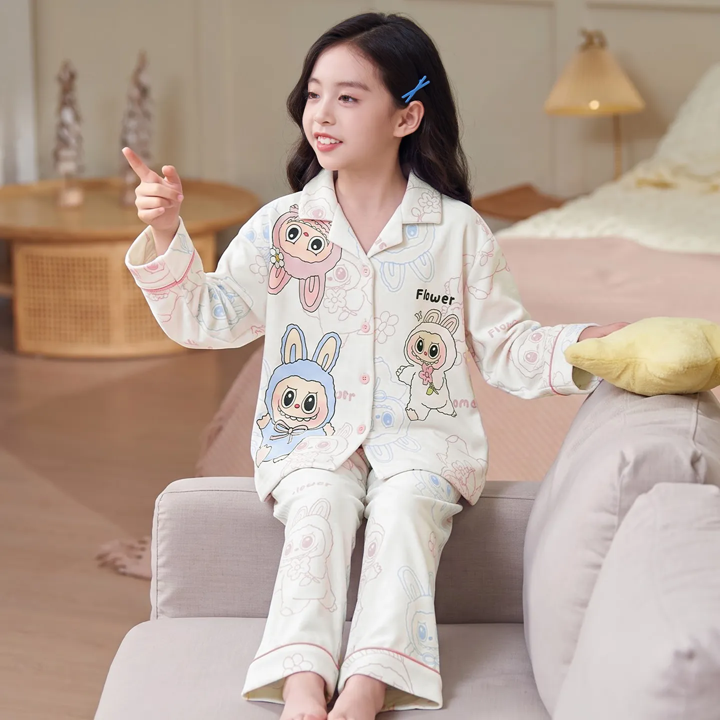 New Winter Kids Pajama Set for Girls, Dralon Fleece Long Sleeve Loungewear for Older Children · Wholesale · OEM · Worldwide Shipping - View 2