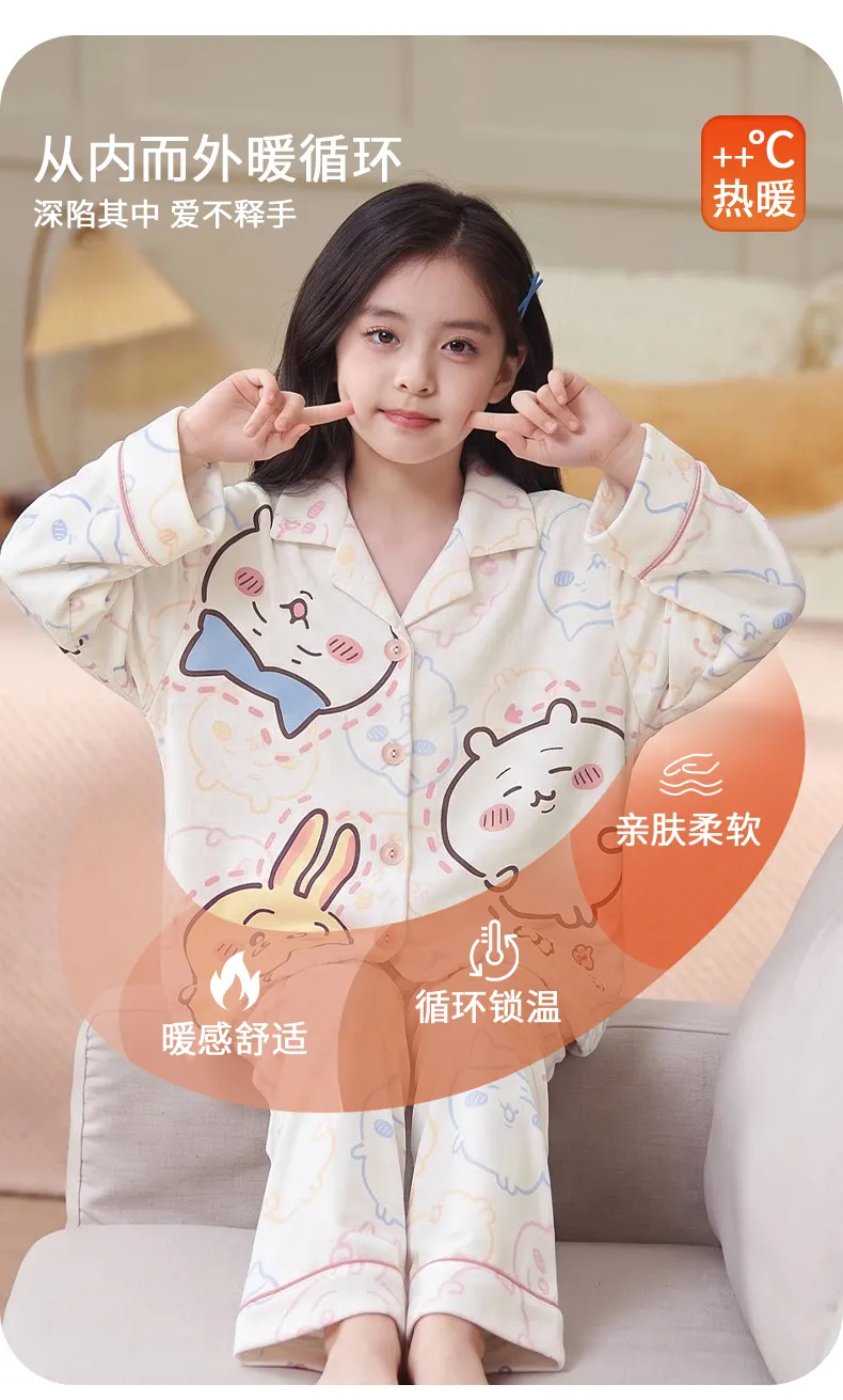 New Winter Kids Pajama Set for Girls, Dralon Fleece Long Sleeve Loungewear for Older Children · Wholesale · OEM · Worldwide Shipping - Detail 4