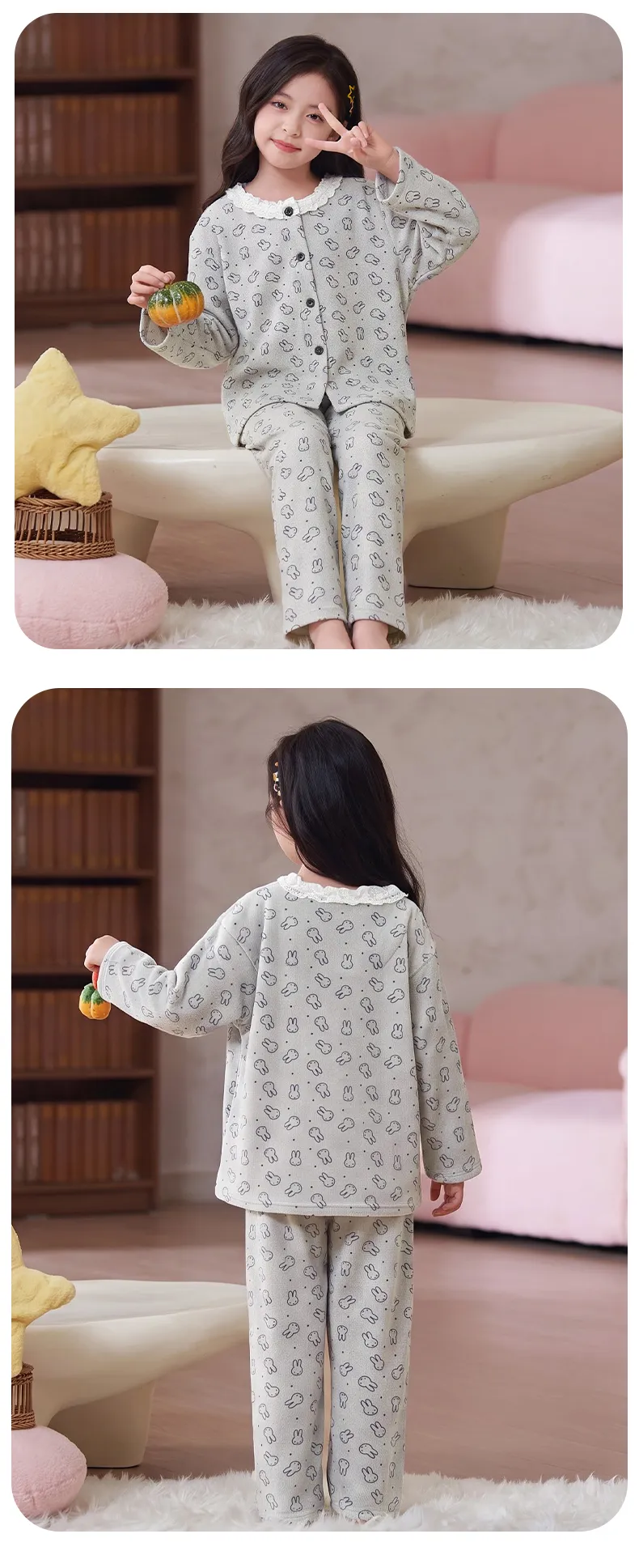 New Winter Kids Pajama Set for Girls, Dralon Fleece Long Sleeve Loungewear for Older Children · Wholesale · OEM · Worldwide Shipping - Detail 10