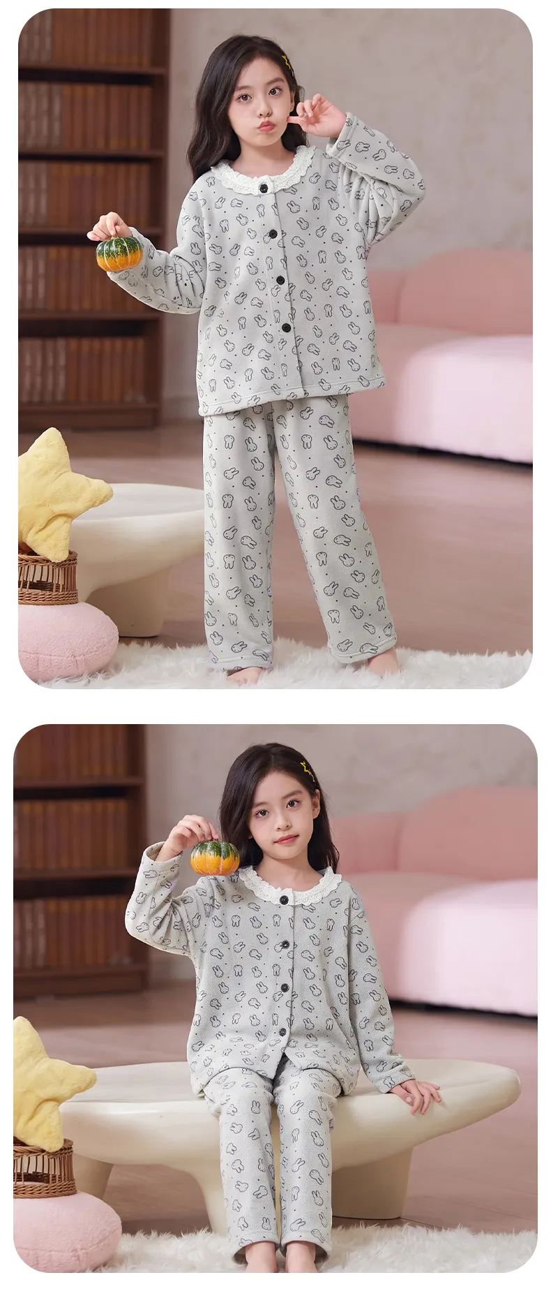 New Winter Kids Pajama Set for Girls, Dralon Fleece Long Sleeve Loungewear for Older Children · Wholesale · OEM · Worldwide Shipping - Detail 9