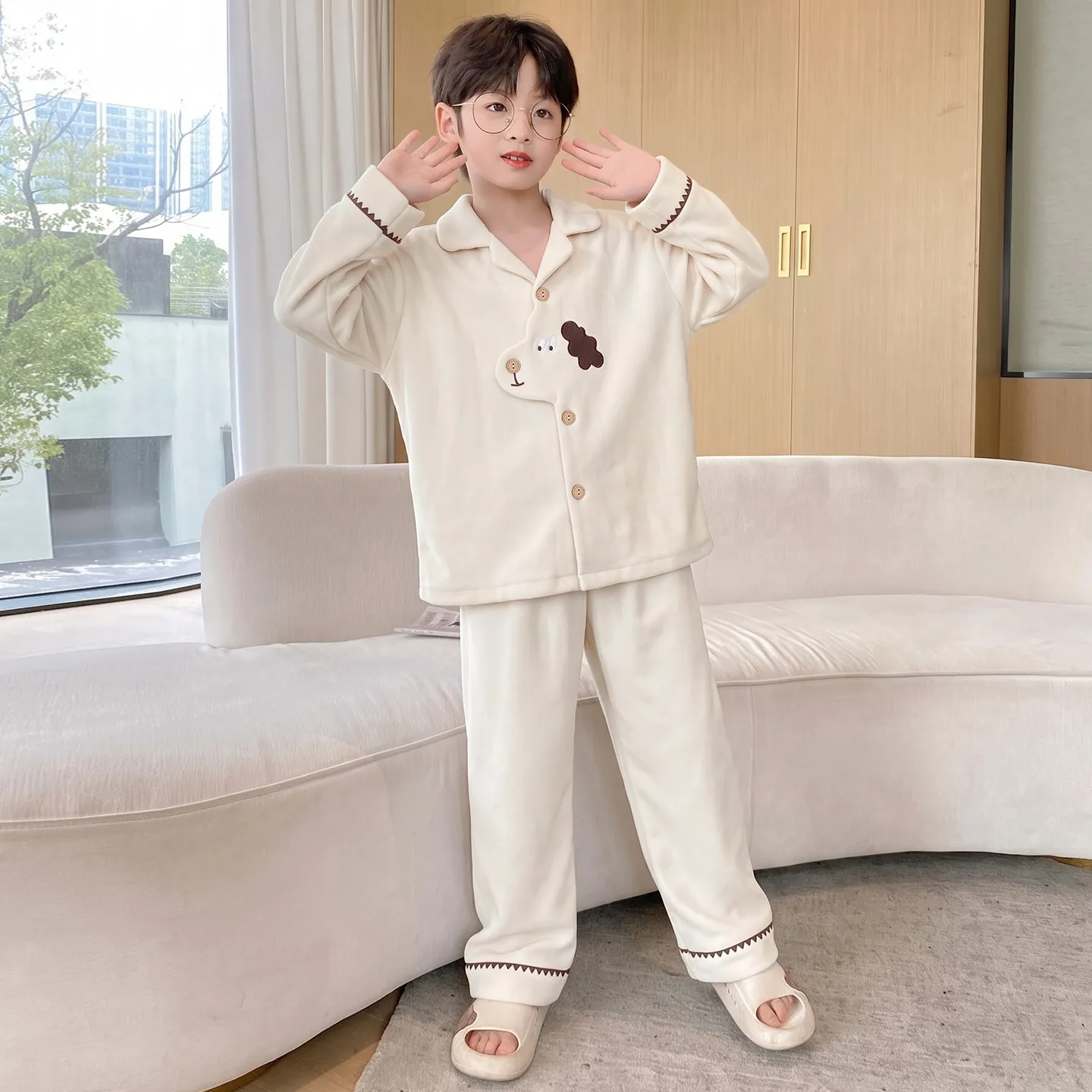 New Winter Kids Pajama Set for Boys, Dralon Fleece Long Sleeve Loungewear for Teens and Older Children · Wholesale · OEM · Worldwide Shipping - View 4