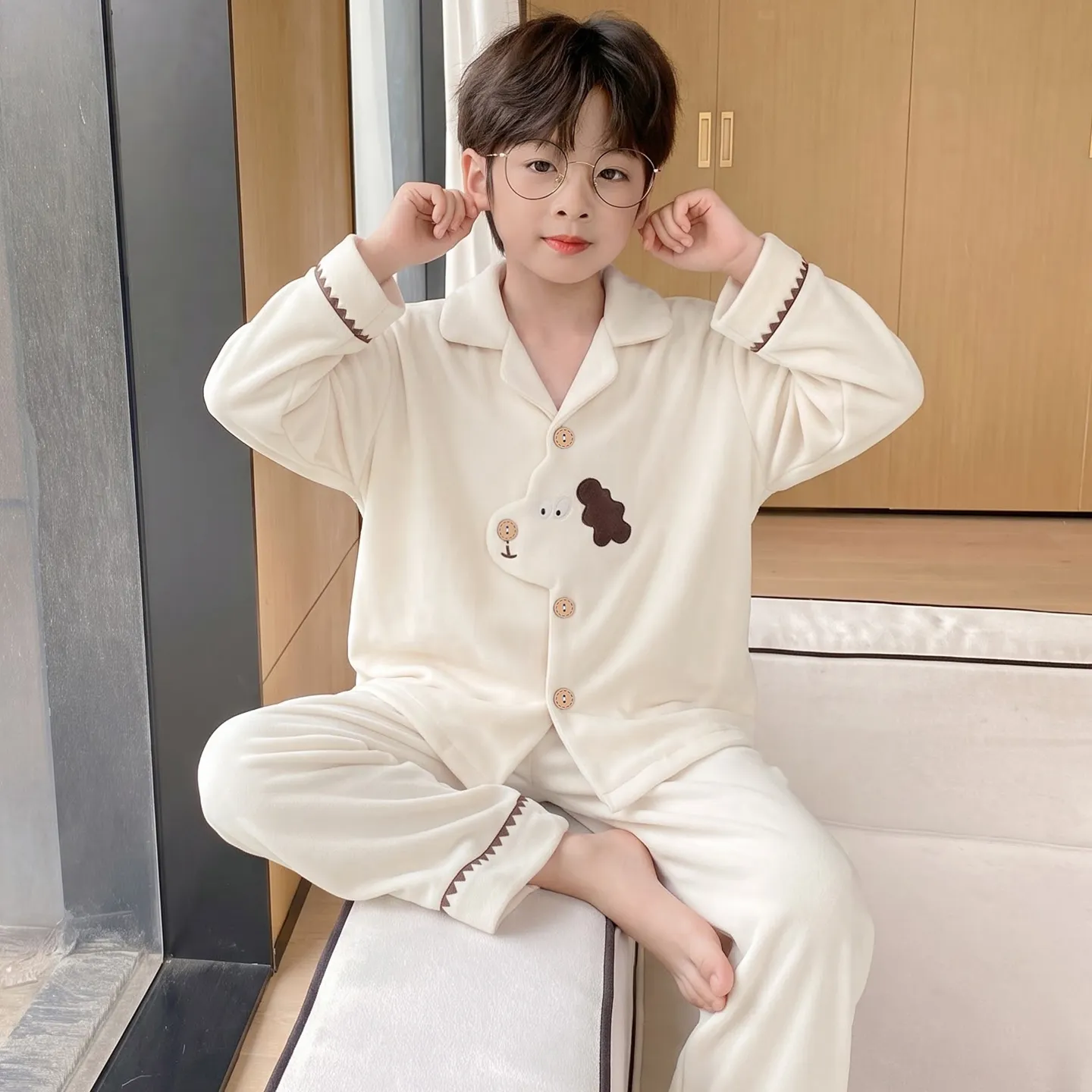 New Winter Kids Pajama Set for Boys, Dralon Fleece Long Sleeve Loungewear for Teens and Older Children · Wholesale · OEM · Worldwide Shipping - View 2