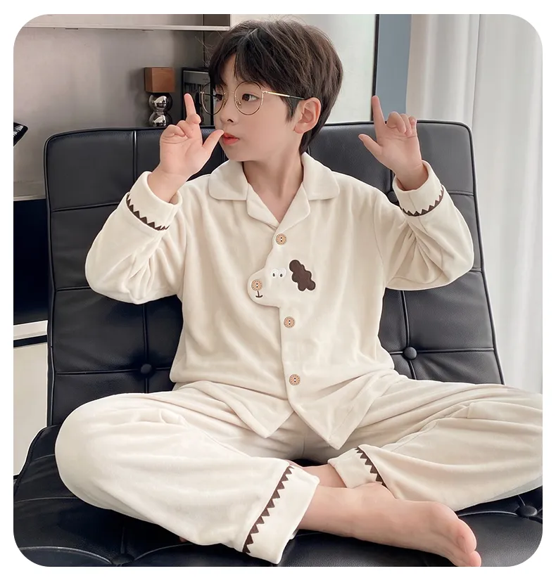 New Winter Kids Pajama Set for Boys, Dralon Fleece Long Sleeve Loungewear for Teens and Older Children · Wholesale · OEM · Worldwide Shipping - Detail 10