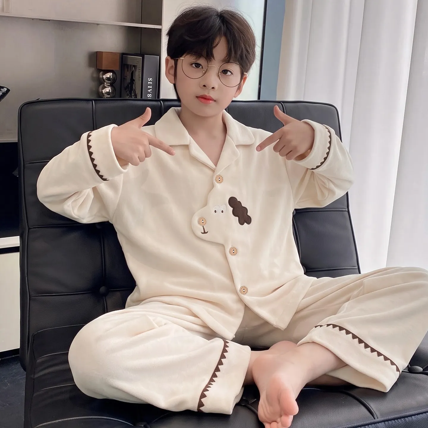 New Winter Kids Pajama Set for Boys, Dralon Fleece Long Sleeve Loungewear for Teens and Older Children · Wholesale · OEM · Worldwide Shipping