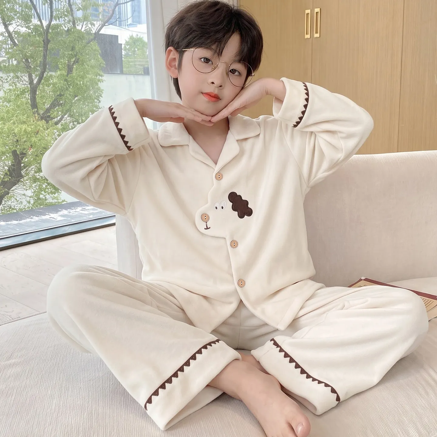 New Winter Kids Pajama Set for Boys, Dralon Fleece Long Sleeve Loungewear for Teens and Older Children · Wholesale · OEM · Worldwide Shipping - View 1