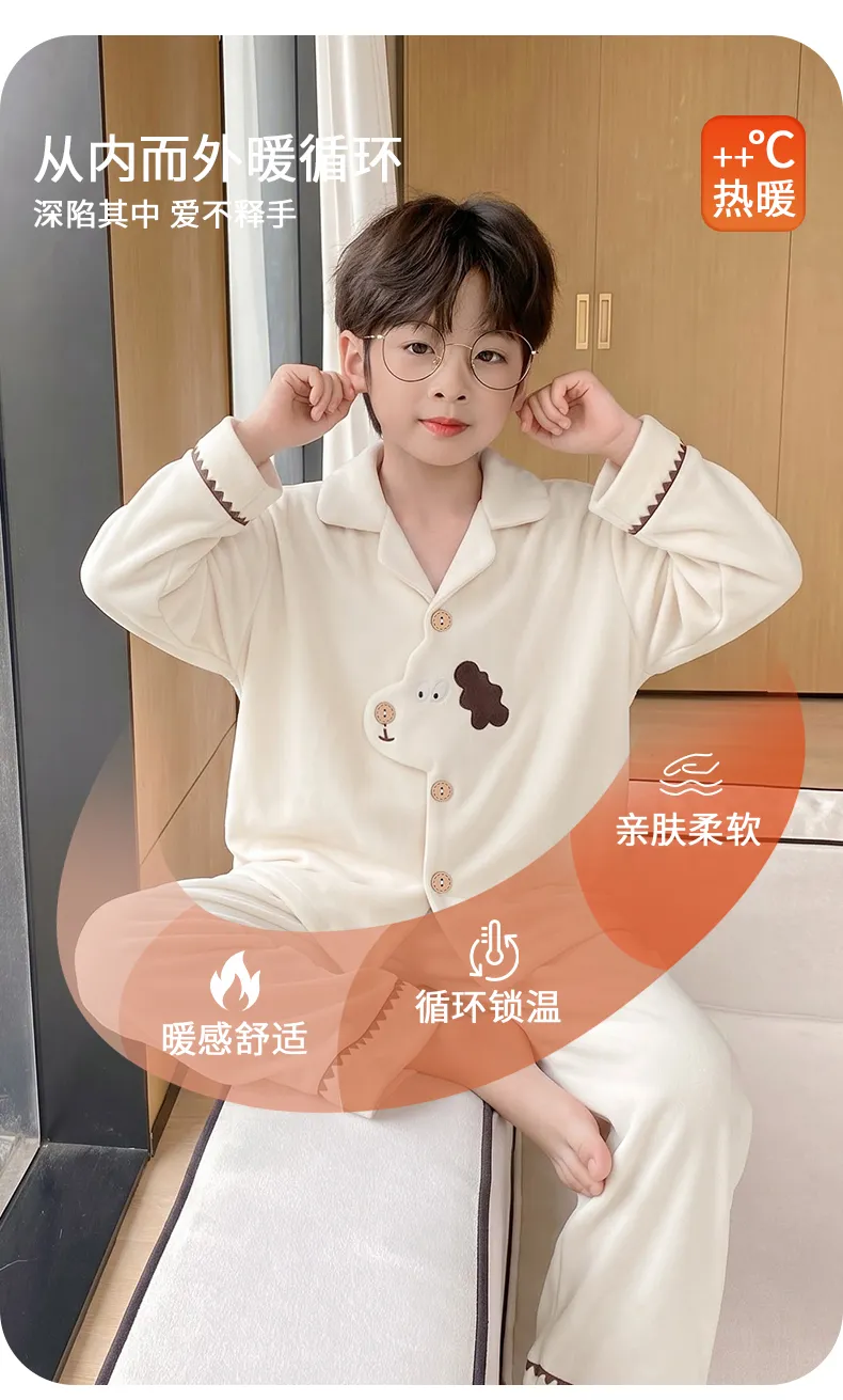 New Winter Kids Pajama Set for Boys, Dralon Fleece Long Sleeve Loungewear for Teens and Older Children · Wholesale · OEM · Worldwide Shipping - Detail 4