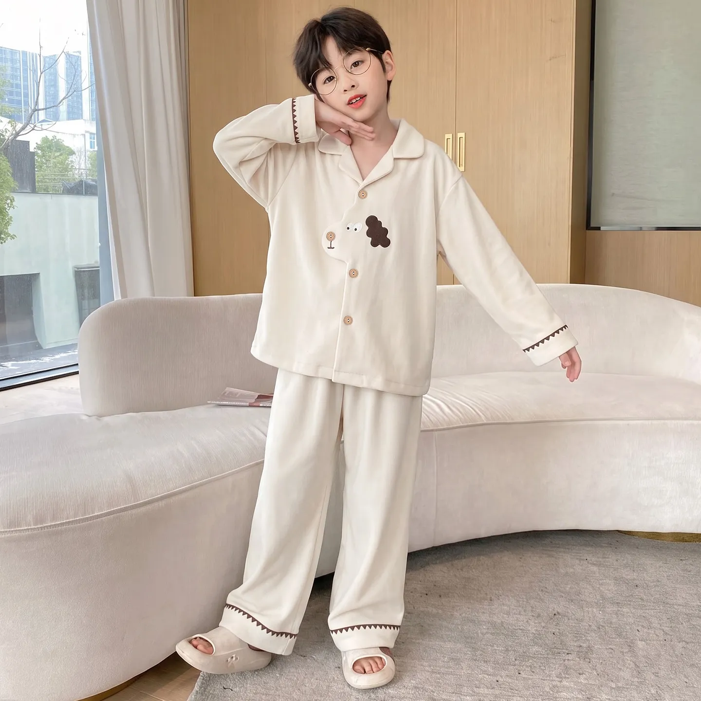 New Winter Kids Pajama Set for Boys, Dralon Fleece Long Sleeve Loungewear for Teens and Older Children · Wholesale · OEM · Worldwide Shipping - View 3