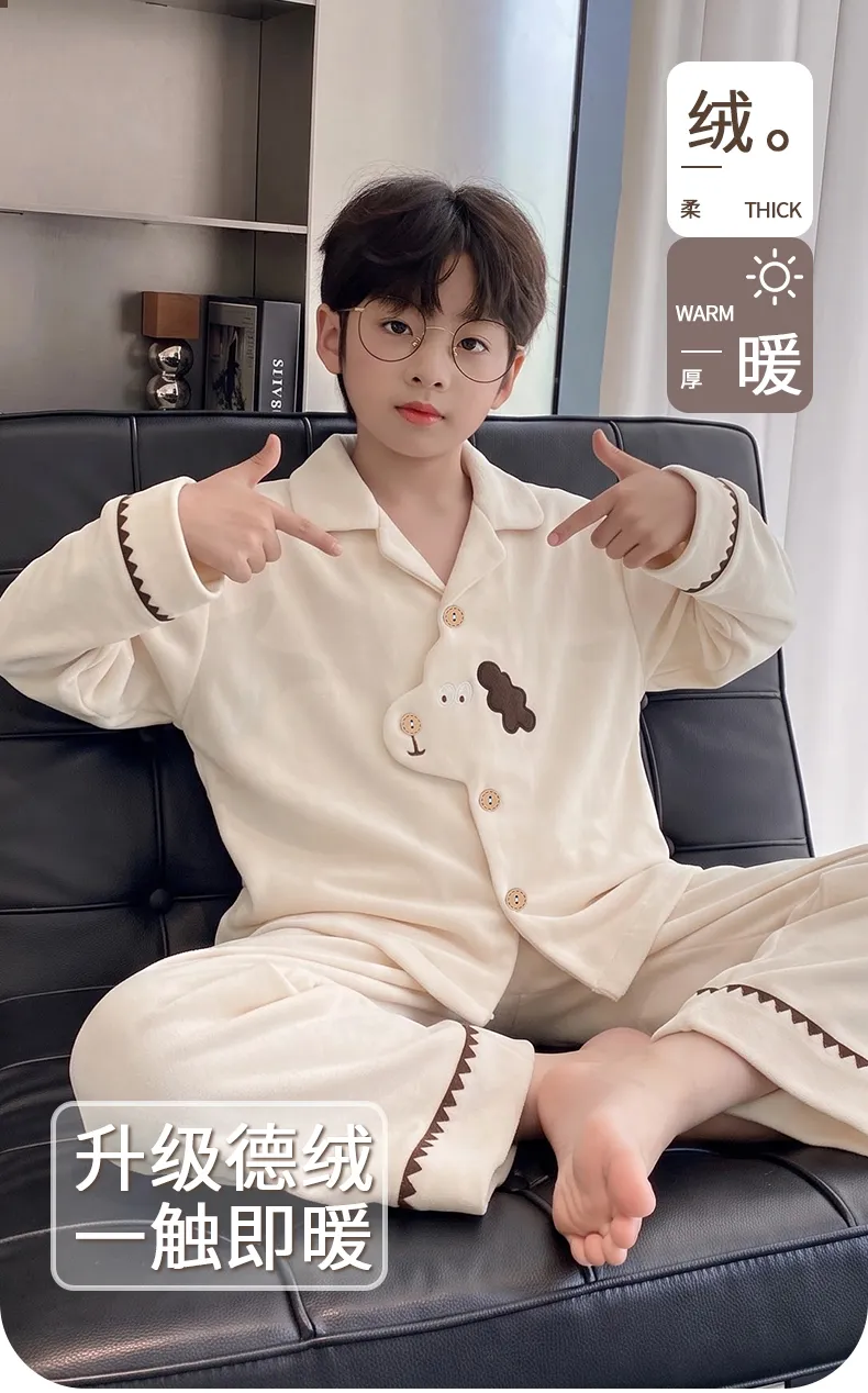 New Winter Kids Pajama Set for Boys, Dralon Fleece Long Sleeve Loungewear for Teens and Older Children · Wholesale · OEM · Worldwide Shipping - Detail 1