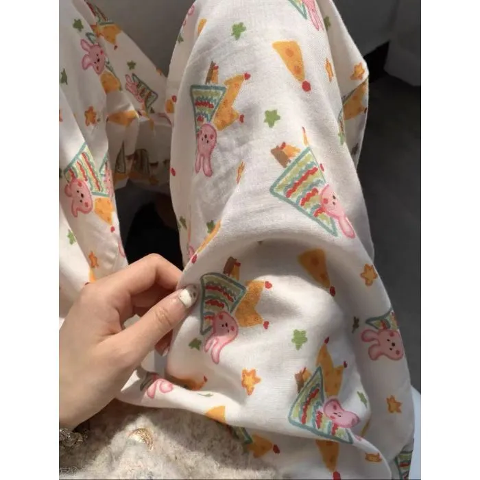 春秋 純綿 二重ガーゼ パジャマパンツ レディース かわいい カートゥーンプリント 外着可能 散歩 ポケット付き ミッドウエスト 部屋着パンツ · 卸売 · OEM · 世界へ発送 - Detail 3
