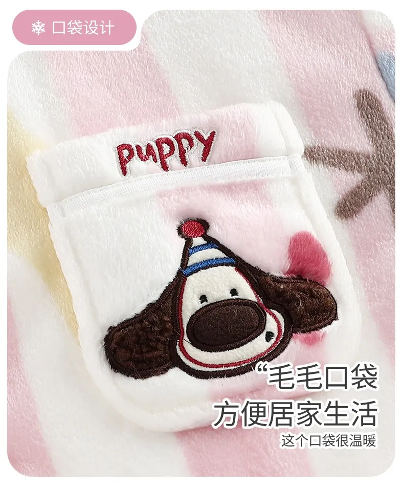 レディース フランネル 長袖 長ズボン 2点セット パジャマ 秋冬 カートゥーン刺繍 襟付き カーディガン 外着可能 部屋着 · 卸売 · OEM · 世界へ発送 - Detail 8