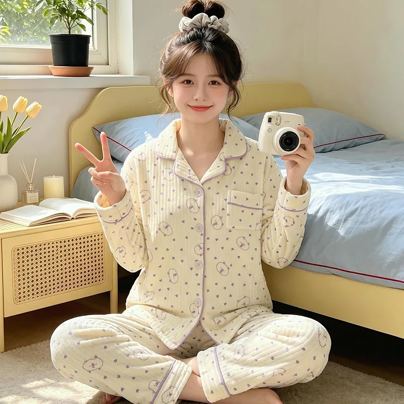 위안싱 33102 에어코튼 230g 인스풍 한계 카툰 퍼플 피기 파자마 여성 홈웨어 세트