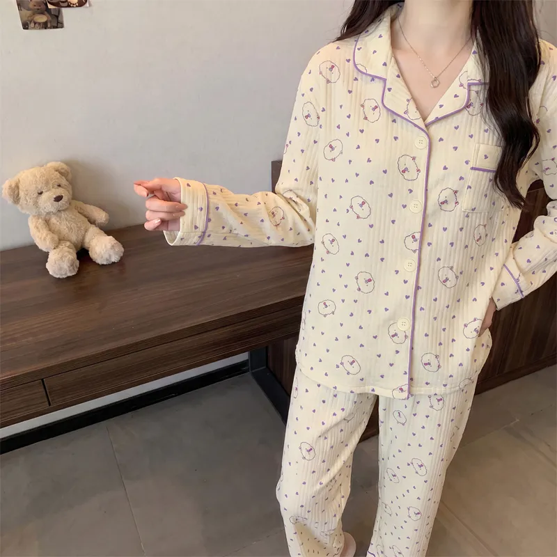 源兴33102 قطن هوائي 230 غرام بيجامة نسائية بأسلوب إنستغرام بطبعات خنزير صغير بنفسجي طقم ملابس منزلية · بيع بالجملة · تصنيع حسب الطلب · شحن عالمي - View 3