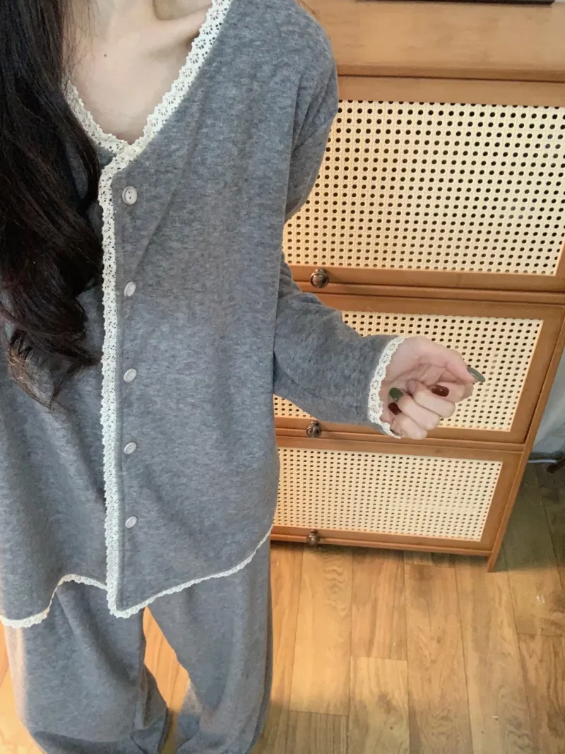 Ensemble pyjama femme 3382 gris avec dentelle en polaire Dralon, nouvelle collection automne-hiver 2026, épais, style tendance, vêtement d'intérieur · Grossiste · OEM · Mondial - Detail 10