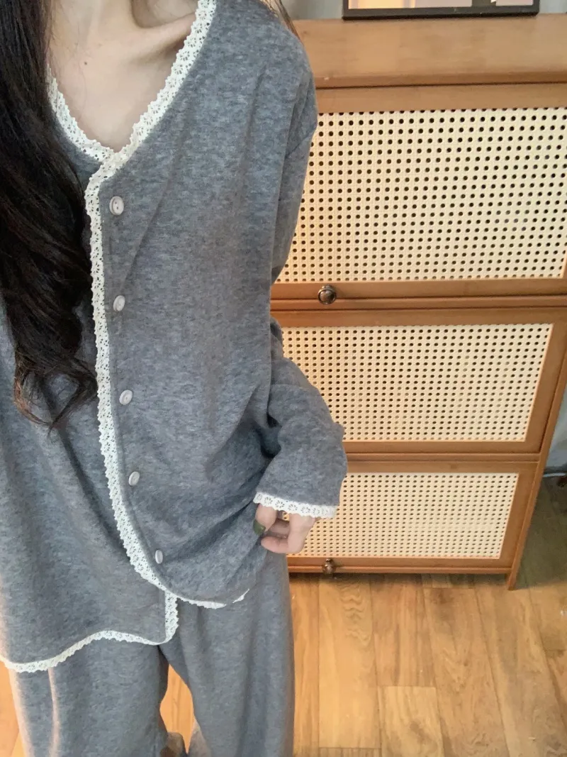 Ensemble pyjama femme 3382 gris avec dentelle en polaire Dralon, nouvelle collection automne-hiver 2026, épais, style tendance, vêtement d'intérieur · Grossiste · OEM · Mondial - Detail 12