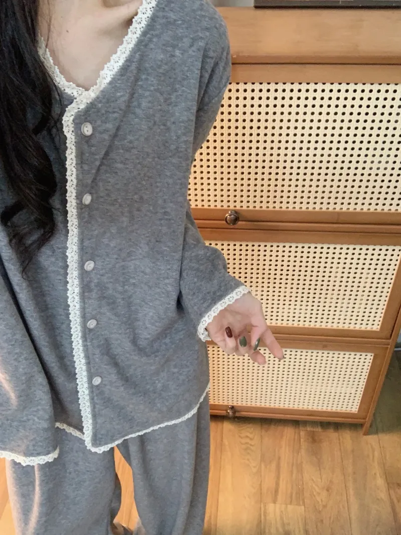 Ensemble pyjama femme 3382 gris avec dentelle en polaire Dralon, nouvelle collection automne-hiver 2026, épais, style tendance, vêtement d'intérieur · Grossiste · OEM · Mondial - Detail 13