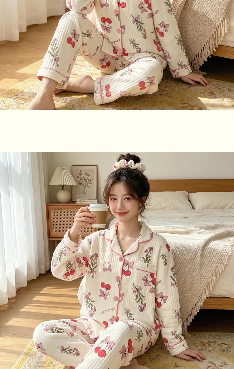 源兴3395 에어코튼 230g 인스풍 한계 달콤 리본 체리 파자마 여성 홈웨어 세트 · 도매 · OEM · 전 세계 배송 - Detail 10