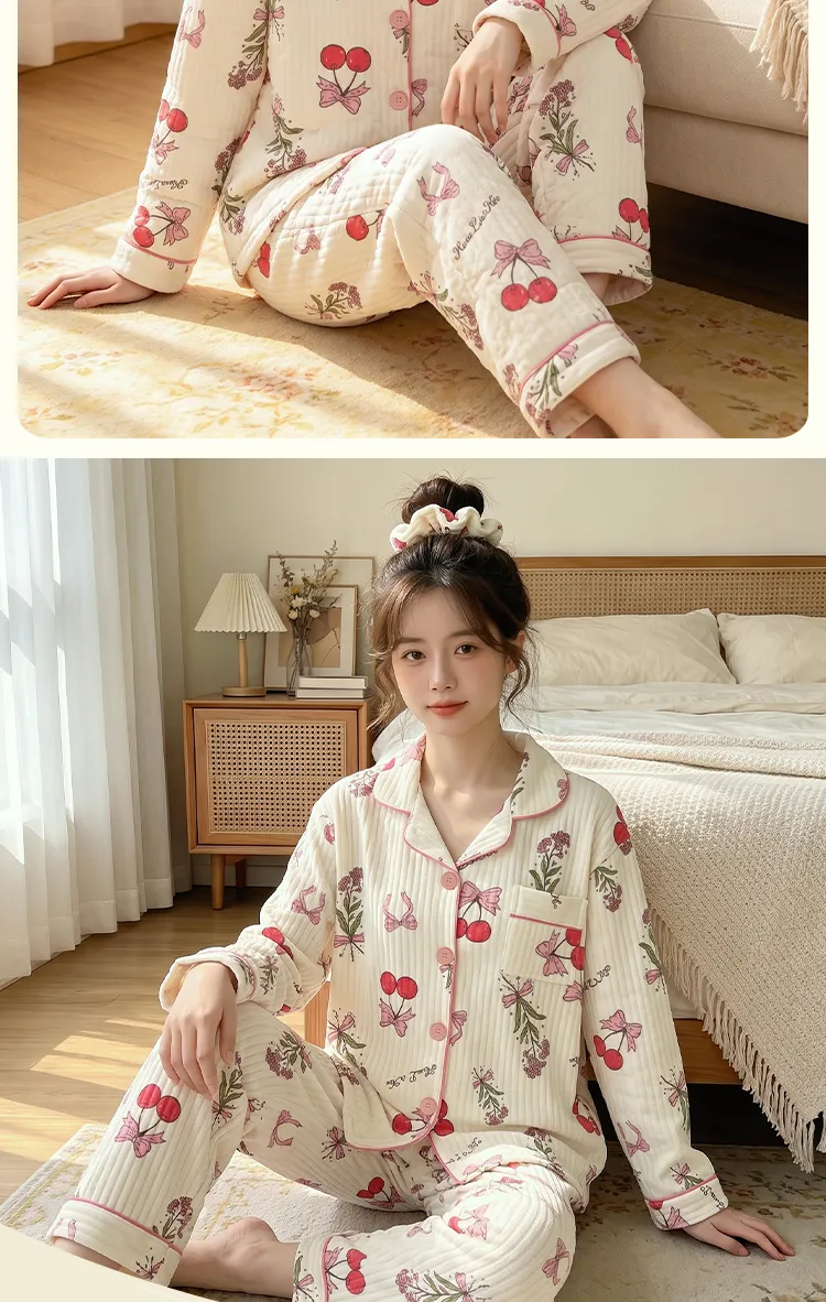 源兴3395 에어코튼 230g 인스풍 한계 달콤 리본 체리 파자마 여성 홈웨어 세트 · 도매 · OEM · 전 세계 배송 - Detail 4