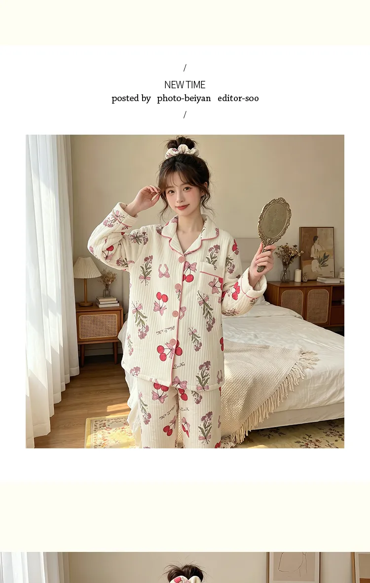 源兴3395 에어코튼 230g 인스풍 한계 달콤 리본 체리 파자마 여성 홈웨어 세트 · 도매 · OEM · 전 세계 배송 - Detail 7