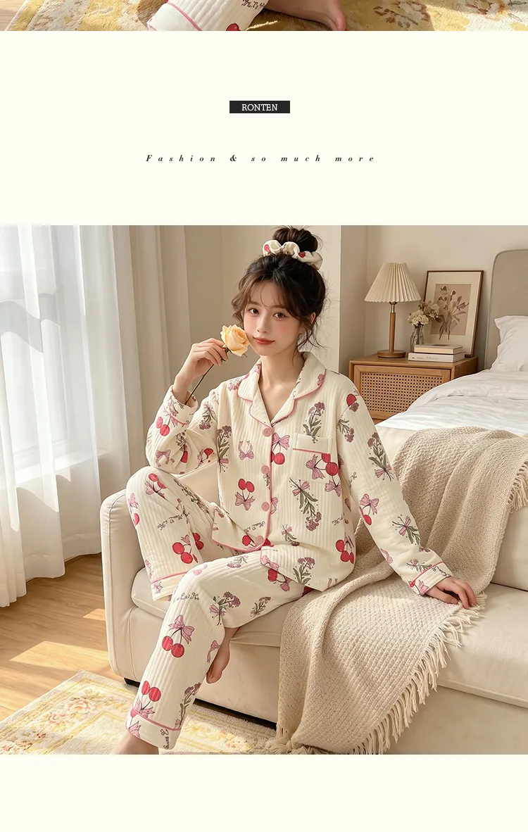 源兴3395 에어코튼 230g 인스풍 한계 달콤 리본 체리 파자마 여성 홈웨어 세트 · 도매 · OEM · 전 세계 배송 - Detail 11