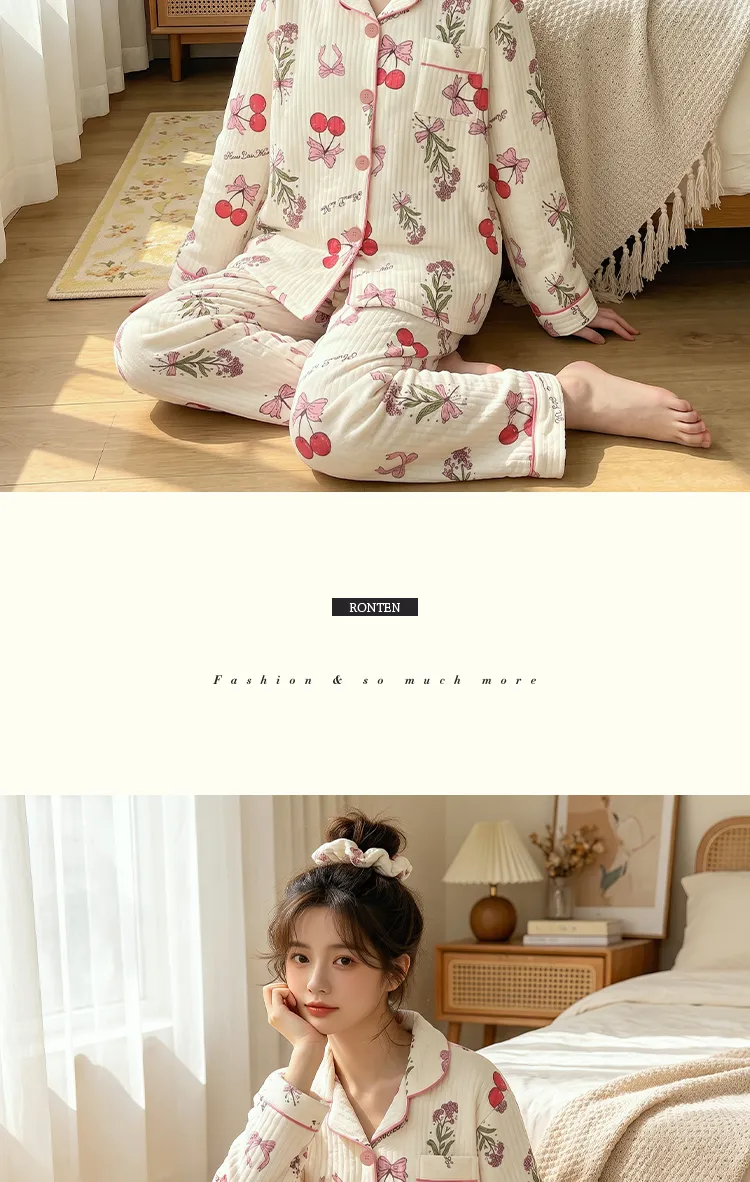 源兴3395 에어코튼 230g 인스풍 한계 달콤 리본 체리 파자마 여성 홈웨어 세트 · 도매 · OEM · 전 세계 배송 - Detail 9