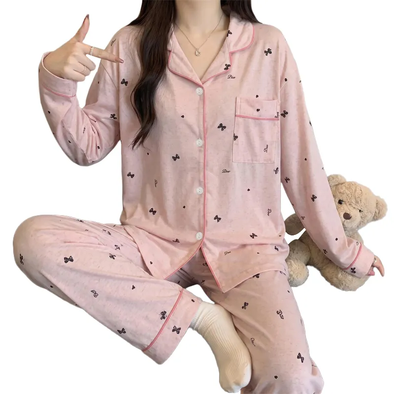طقم ملابس منزلية بأكمام طويلة من يوان شينغ 34301 بأسلوب إنستجرامي بسيط مع ربطة عنق مريحة من القطن الصناعي · بيع بالجملة · تصنيع حسب الطلب · شحن عالمي - View 4