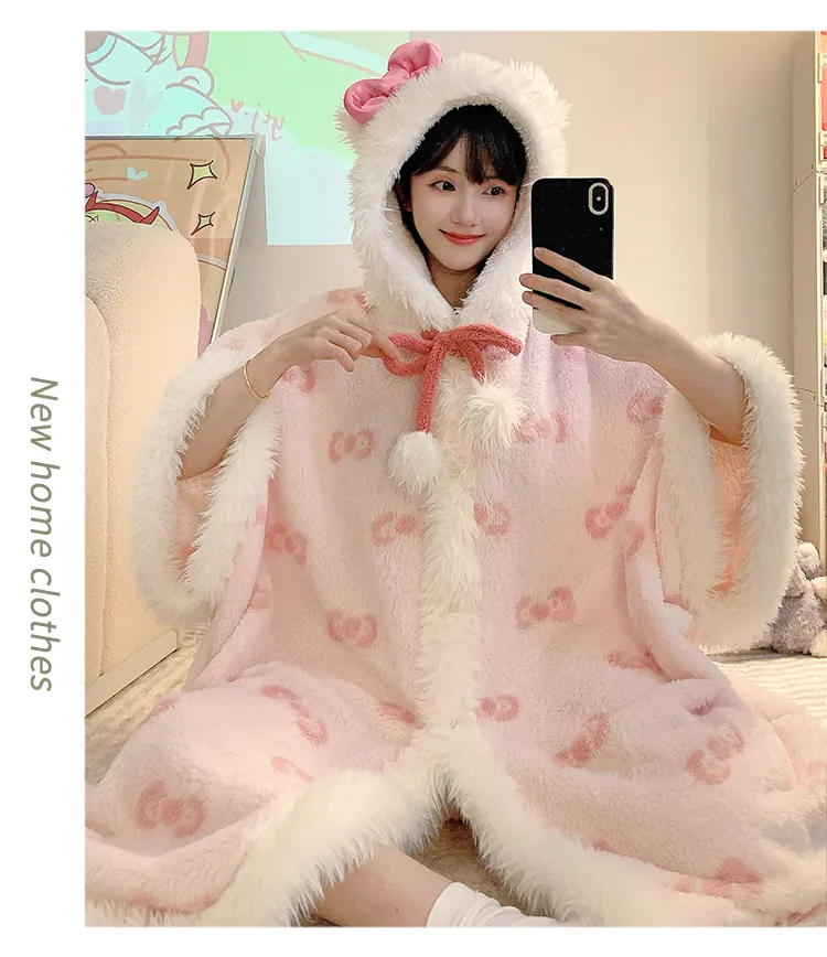 Women's Pajamas Winter New Fleece Cardigan Hooded Robe Loose Plus Size Up to 150kg Wearable Loungewear L--XL · Wholesale · OEM · Worldwide Shipping - Detail 8
