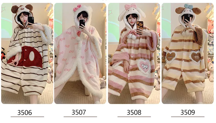 Women's Pajamas Winter New Fleece Cardigan Hooded Robe Loose Plus Size Up to 150kg Wearable Loungewear L--XL · Wholesale · OEM · Worldwide Shipping - Detail 2