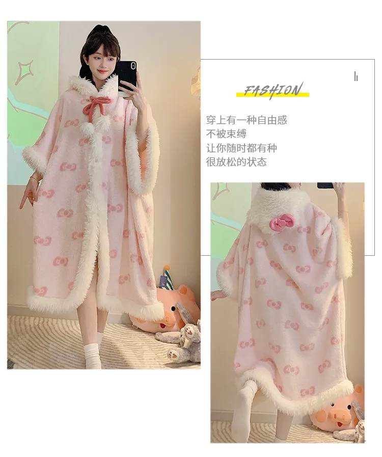 Women's Pajamas Winter New Fleece Cardigan Hooded Robe Loose Plus Size Up to 150kg Wearable Loungewear L--XL · Wholesale · OEM · Worldwide Shipping - Detail 11