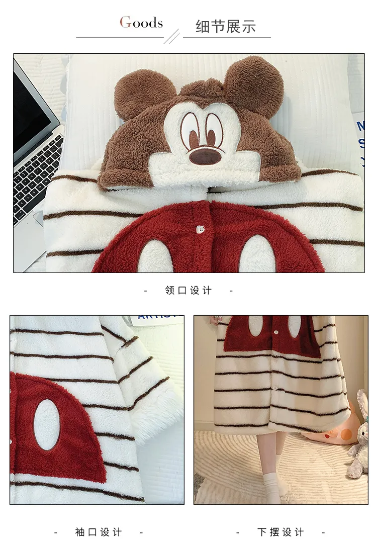 Women's Pajamas Winter New Fleece Cardigan Hooded Robe Loose Plus Size Up to 150kg Wearable Loungewear L--XL · Wholesale · OEM · Worldwide Shipping - Detail 3