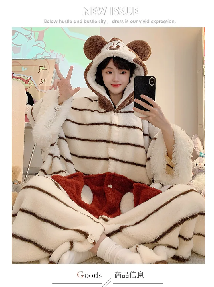 Women's Pajamas Winter New Fleece Cardigan Hooded Robe Loose Plus Size Up to 150kg Wearable Loungewear L--XL · Wholesale · OEM · Worldwide Shipping - Detail 1