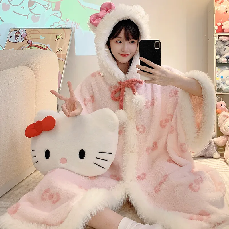 Women's Pajamas Winter New Fleece Cardigan Hooded Robe Loose Plus Size Up to 150kg Wearable Loungewear L--XL · Wholesale · OEM · Worldwide Shipping - View 2