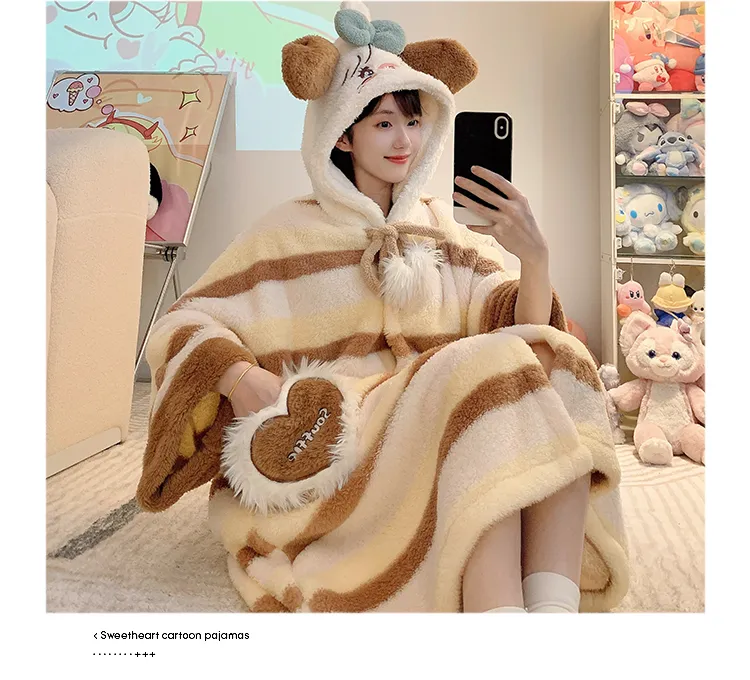 Women's Pajamas Winter New Fleece Cardigan Hooded Robe Loose Plus Size Up to 150kg Wearable Loungewear L--XL · Wholesale · OEM · Worldwide Shipping - Detail 15