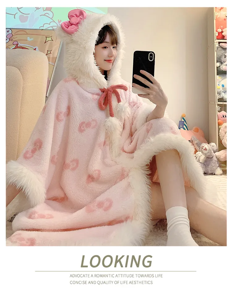 Women's Pajamas Winter New Fleece Cardigan Hooded Robe Loose Plus Size Up to 150kg Wearable Loungewear L--XL · Wholesale · OEM · Worldwide Shipping - Detail 9