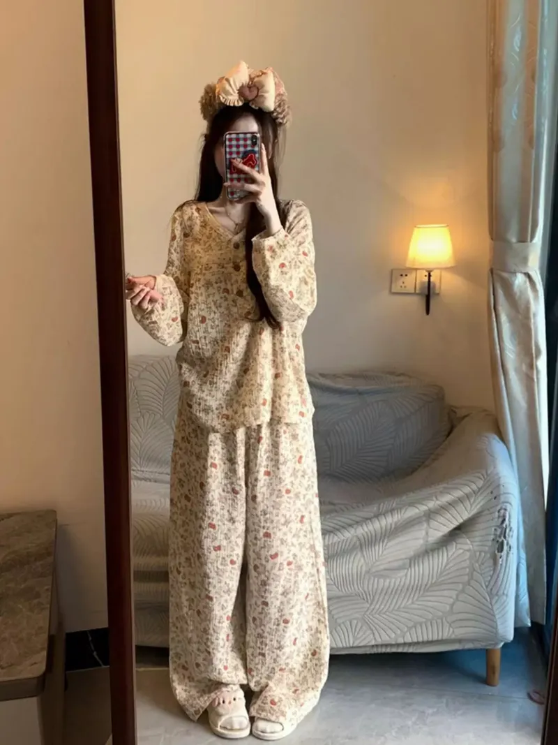 3512 Peach Garden Long Sleeve Influencer Ins Korean Style 2026 Pajamas Women Spring Autumn New Loungewear Set · Wholesale · OEM · Worldwide Shipping - View 1