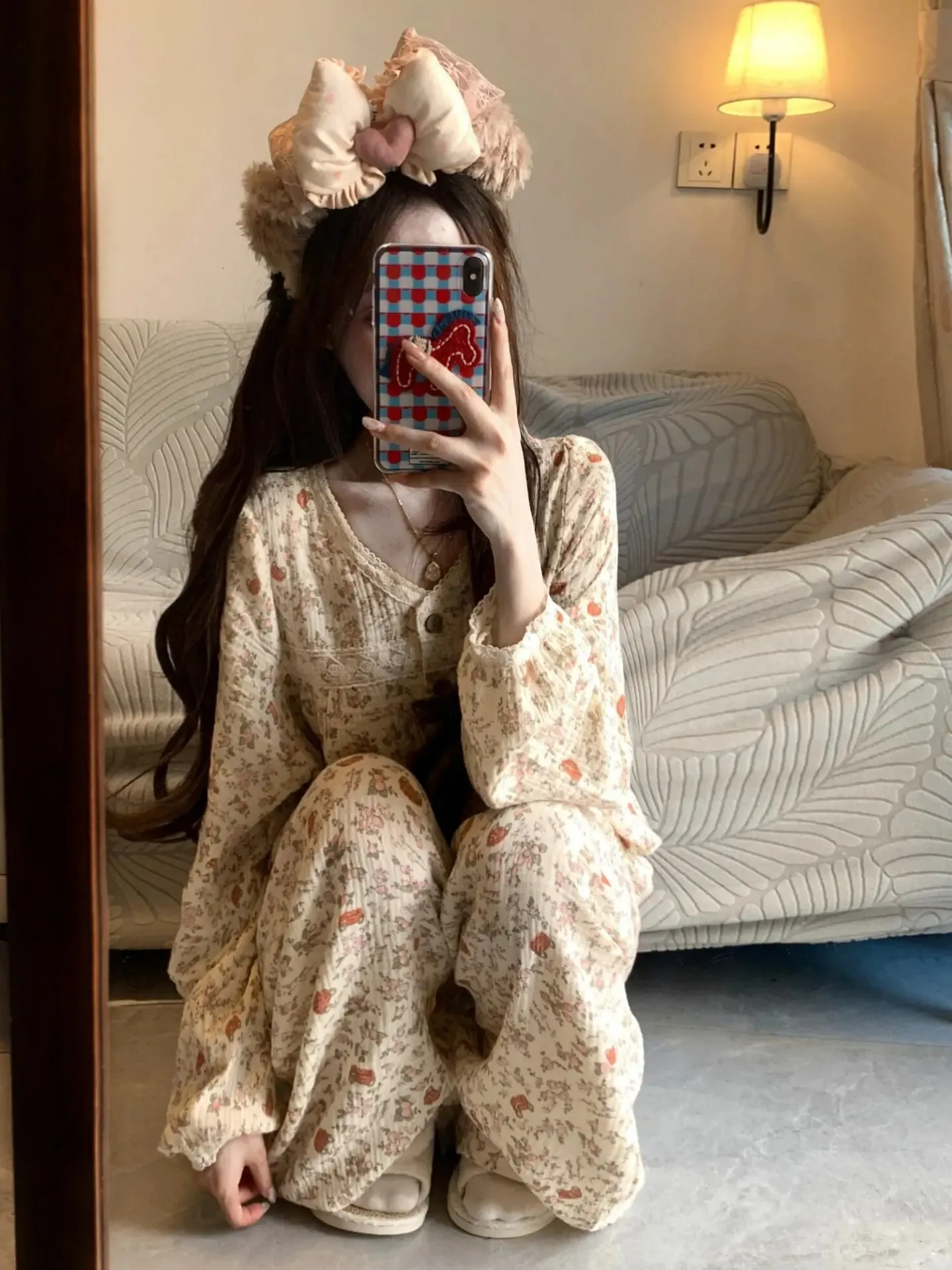 3512 Peach Garden Long Sleeve Influencer Ins Korean Style 2026 Pajamas Women Spring Autumn New Loungewear Set · Wholesale · OEM · Worldwide Shipping - Detail 9