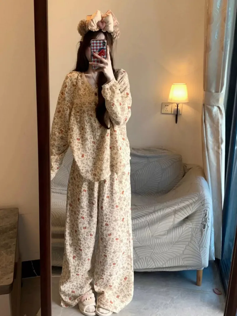 3512 Peach Garden Long Sleeve Influencer Ins Korean Style 2026 Pajamas Women Spring Autumn New Loungewear Set · Wholesale · OEM · Worldwide Shipping - View 2
