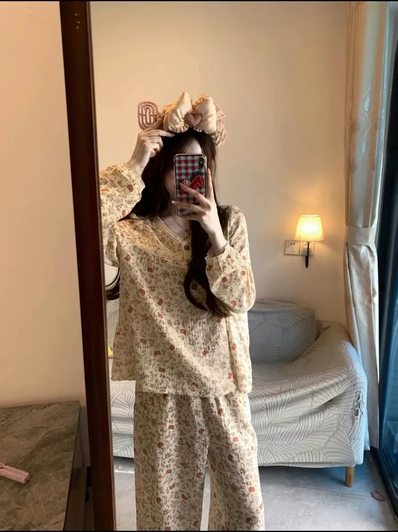 3512 Peach Garden Long Sleeve Influencer Ins Korean Style 2026 Pajamas Women Spring Autumn New Loungewear Set · Wholesale · OEM · Worldwide Shipping - View 4