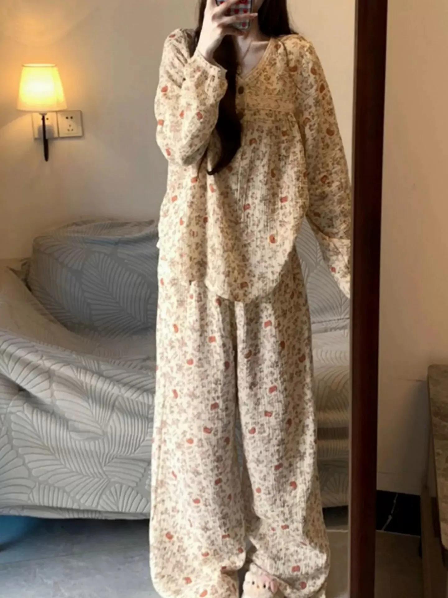 3512 Peach Garden Long Sleeve Influencer Ins Korean Style 2026 Pajamas Women Spring Autumn New Loungewear Set · Wholesale · OEM · Worldwide Shipping - Detail 12