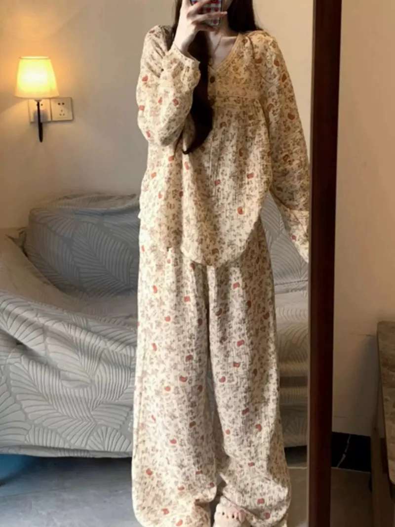 3512 Peach Garden Long Sleeve Influencer Ins Korean Style 2026 Pajamas Women Spring Autumn New Loungewear Set · Wholesale · OEM · Worldwide Shipping - View 3