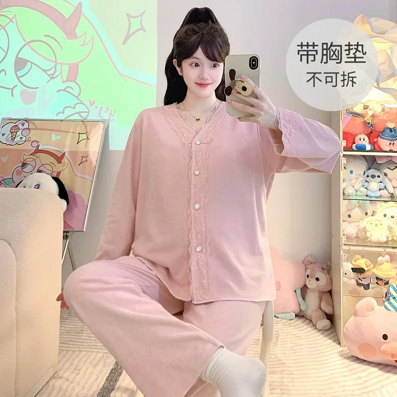 캐시미어 파자마 여성 가을겨울 가디건 달콤한 긴팔 긴바지 빅사이즈 110kg 뚱뚱한 MM 홈웨어 · 도매 · OEM · 전 세계 배송 - View 1
