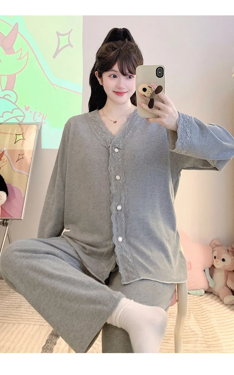 캐시미어 파자마 여성 가을겨울 가디건 달콤한 긴팔 긴바지 빅사이즈 110kg 뚱뚱한 MM 홈웨어 · 도매 · OEM · 전 세계 배송 - Detail 16
