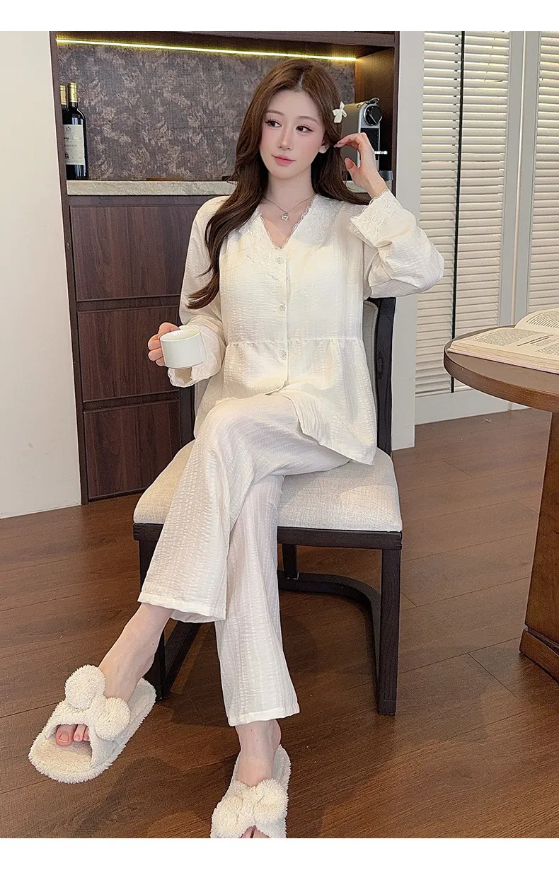 بيجامة نسائية من قطن السحاب مع حشوة صدرية، ربيع وخريف، نمط حلو، أكمام طويلة وبنطال طويل، ملابس منزلية مقاس كبير حتى 220 رطل · بيع بالجملة · تصنيع حسب الطلب · شحن عالمي - Detail 22