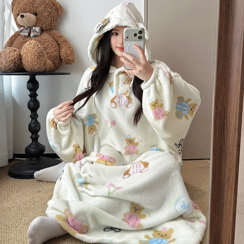 قماش الفانيلا 260 غرام بيجامة نسائية شتوية كرتونية أكمام طويلة ثوب نوم فضفاض مقاسات كبيرة 250 رطل ملابس منزلية · بيع بالجملة · تصنيع حسب الطلب · شحن عالمي - Detail 7